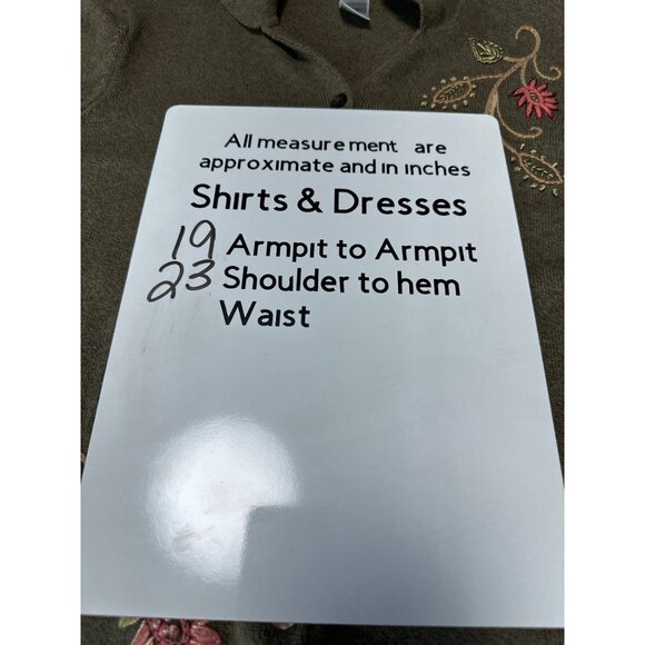 Talbots Floral Embroidered Button-Up Olive Green Long Sleeve Cardigan SizeM - Picture 11 of 11